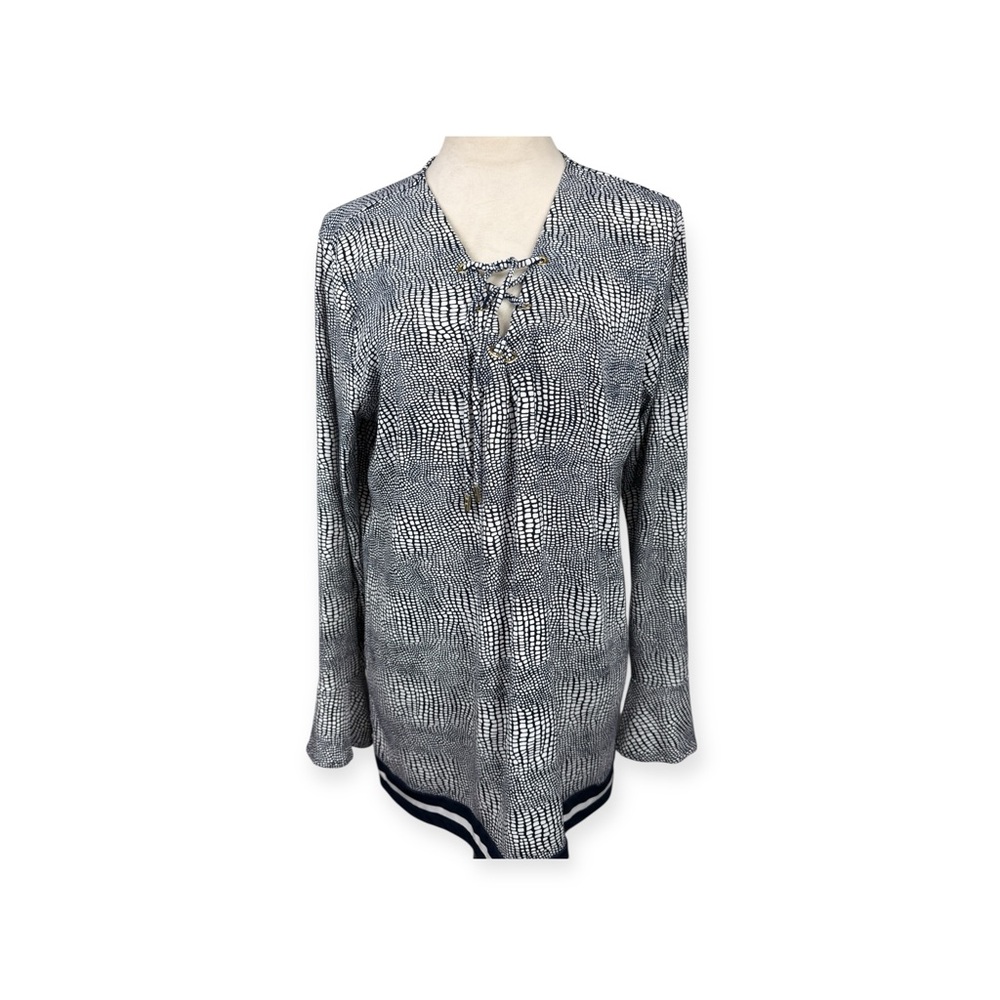 Michael Kors blue and white print long sleeve top size X-Large
